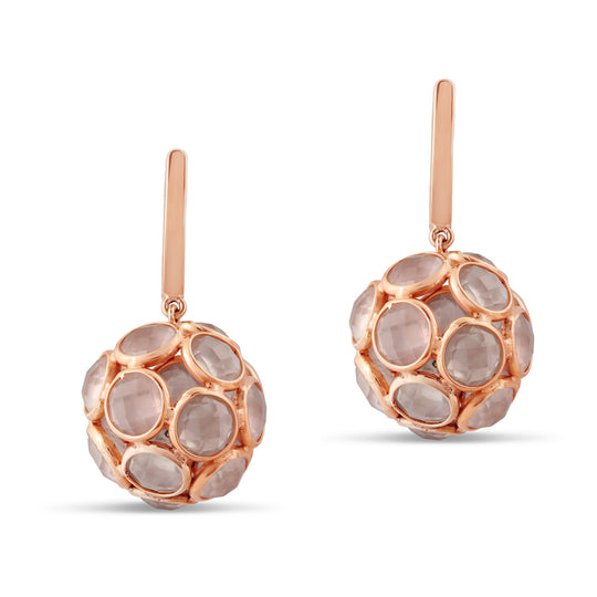 Rose Quartz Sphere Ball Earrings in 18k Rose Gold