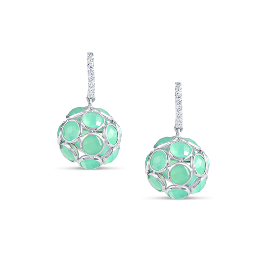 Crysophrase Ball Earrings With Diamond Huggies In 18K White Gold
