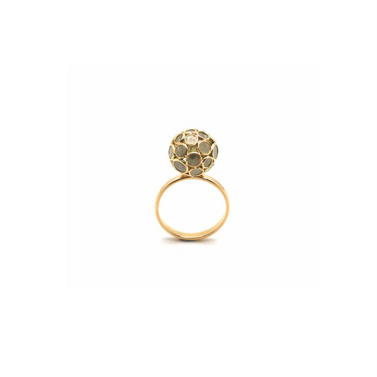 Champaign Diamond Sphere Ball Ring in 18k Yellow Gold