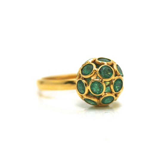 Tresor Collection - Gemstone Sphere Ball Ring in 18k Yellow Gold Emerald