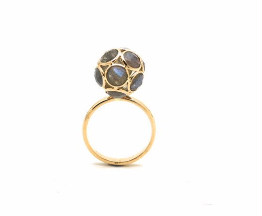 Labradorite Sphere Ball Ring in 18k Yellow Gold