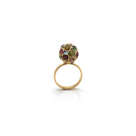 Multicolor Tourmaline Sphere Ball Ring in 18k Yellow Gold