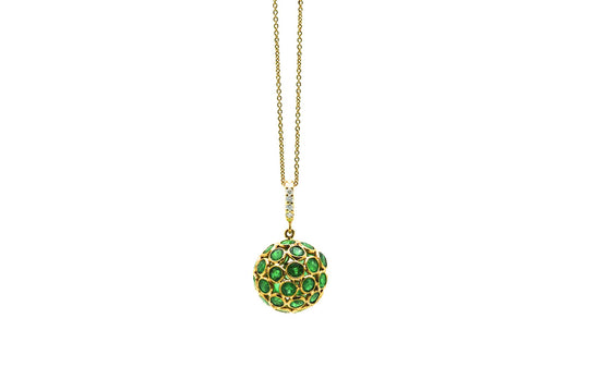Emerald Origami Sphere Ball Pendant in 18k Yellow Gold