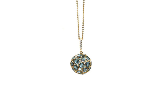 London Blue Topaz Origami Sphere Ball Pendant in 18K Yellow Gold