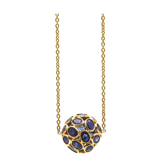 Blue Sapphire Origami Sphere Ball Pendant in 18K Yellow Gold