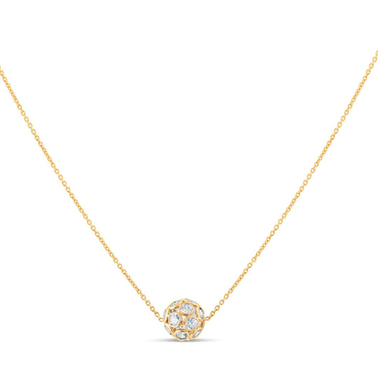 White Sapphire Origami Sphere Ball Pendant in 18K Yellow Gold