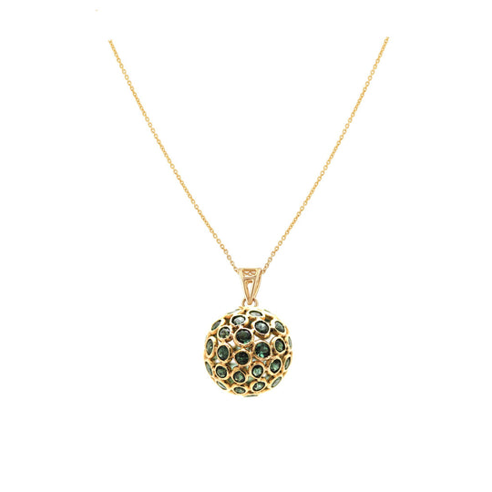 Chrome Diopside Sphere On Diamond Loop Pendant in 18k Yellow Gold