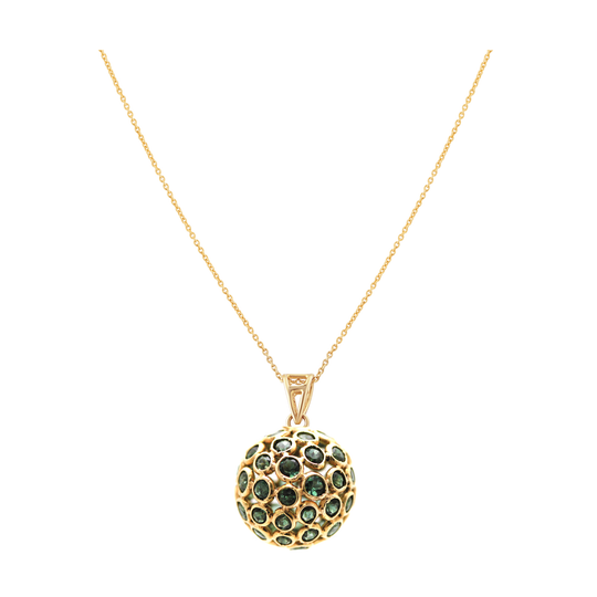 Tresor Collection - Chrome Diopside Sphere On Diamond Loop Pendant in 18k Yellow Gold