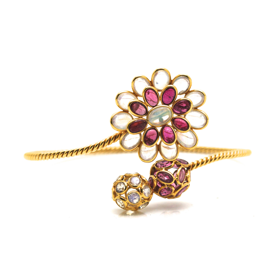 Tresor Collection - Rainbow Moonstone & Pink Tourmaline Bangle in 18k  Yellow Gold