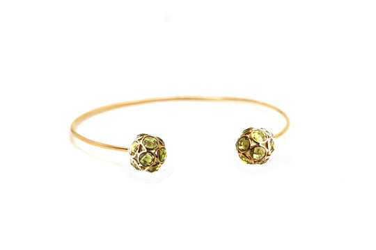 Peridot Oregami  Ball Bangle in 18k Yellow Gold