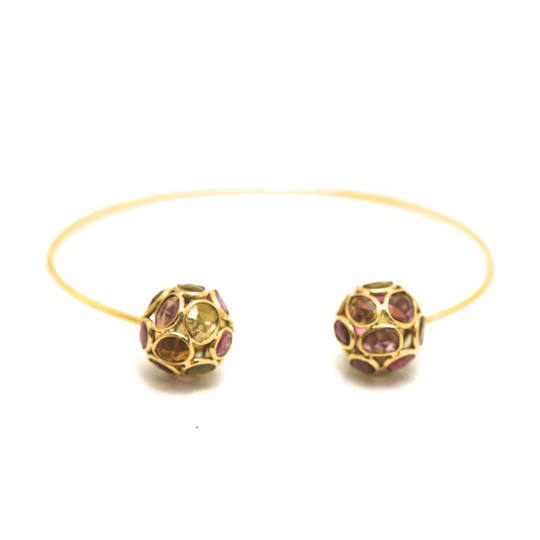 Tresor Collection - Multicolor Stone Origami Bangle In 18k Yellow Gold
