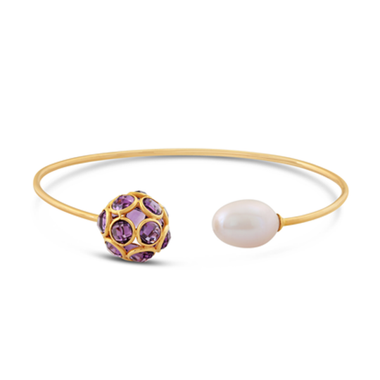 Tresor Collection - Amethyst & Pearl Bangle In 18k Yellow Gold