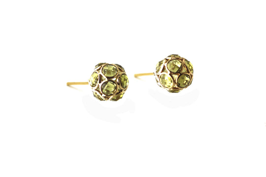 Peridot Origami Sphere Ball Stud Earrings  in 18k Yellow Gold