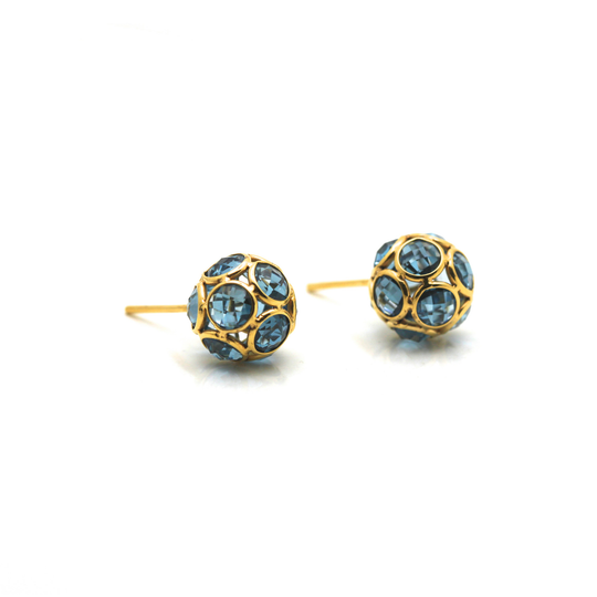 Gemstone  Origami Sphere Ball Stud Earrings 18k Yellow Gold