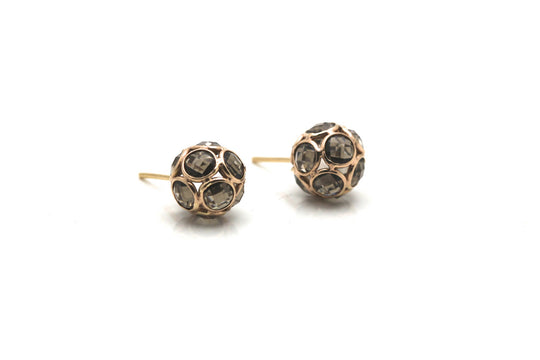 Smoky Quartz Origami Sphere Ball Stud Earrings  in 18k Rose Gold