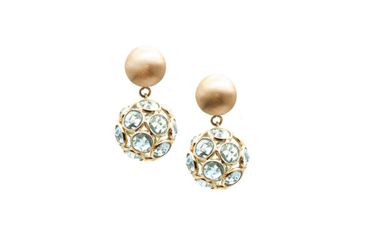 Blue Topaz Dangling Sphere Ball Earring in 18k Yellow Gold