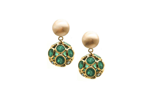 Emerald Sphere Ball Earring in 18k Yellow Gold