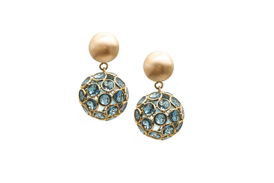 London Blue Topaz  Dangling Ball Earring in 18k Yellow Gold