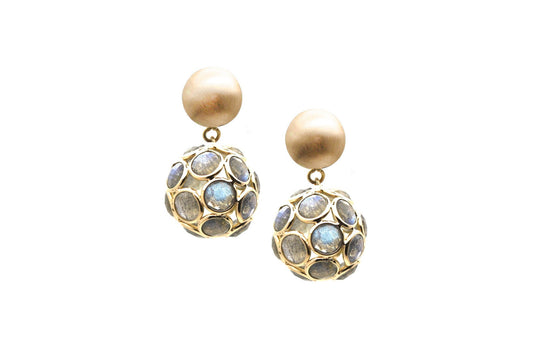 Labradorite Dangling Ball Earring in 18k Yellow Gold