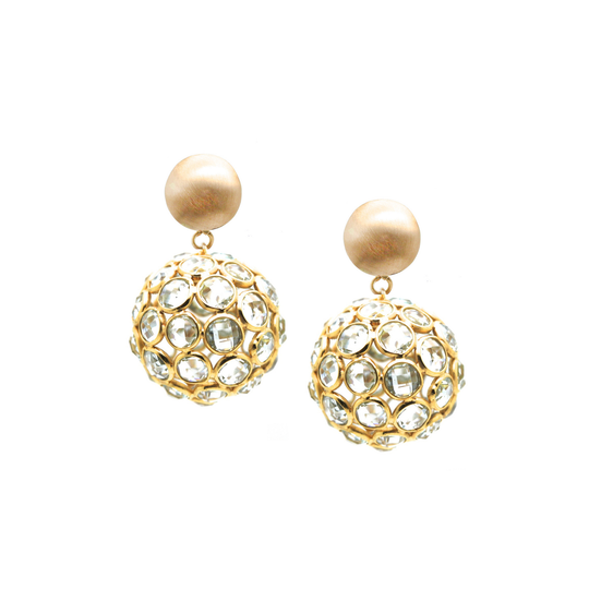 Blue Topaz Origami  Sphere Ball  Ball Earring In 18k Yellow Gold