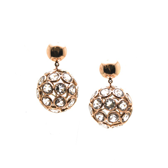 White Topaz Origami Sphere Ball Earrings in 18K Rose Gold