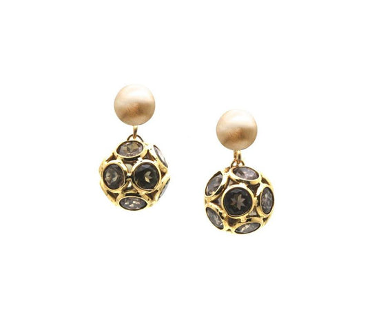 Color Change Garnet Origami Sphere Ball  Earring in 18k Yellow Gold