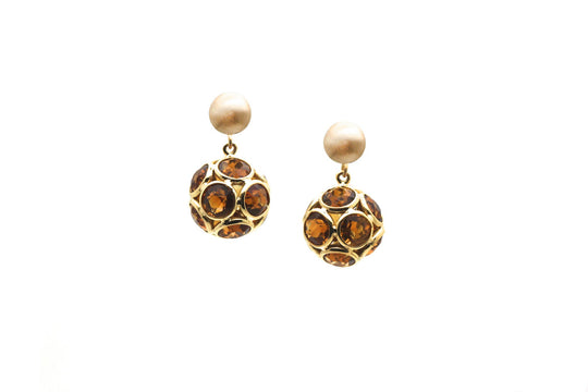 Citrine Origami Sphere Ball Earring in 18k Yellow Gold