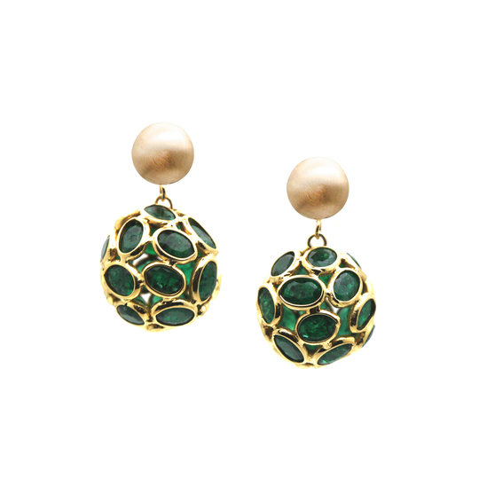 Tresor Collection - Emerald Origami Sphere Ball Earring in 18k Yellow Gold