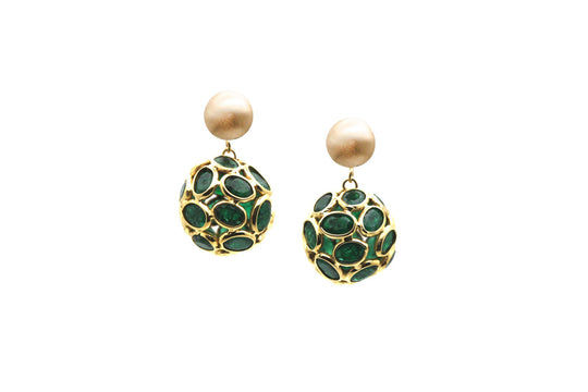 Emerald Origami Sphere Ball Earring in 18k Yellow Gold