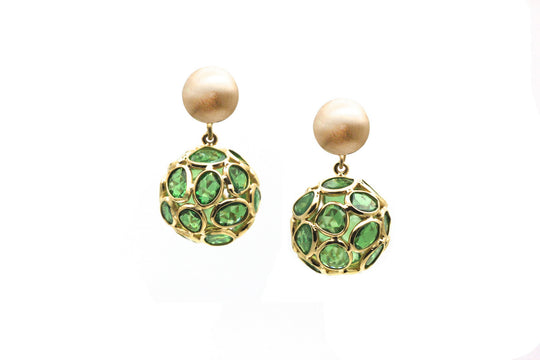 Tsavorite Origami Sphere Ball  Earring  in 18k Yellow Gold