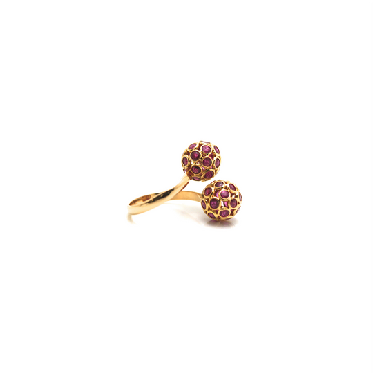 Origami Sphere Balls Ruby Ring in 18k Yellow Gold