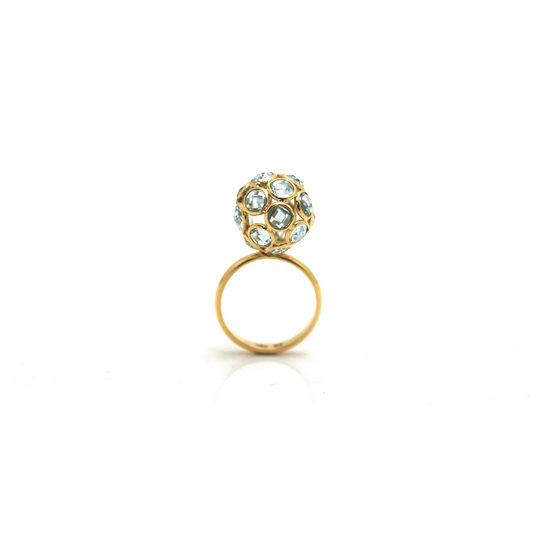 Blue Topaz Origami  Ball Ring in 18k Yellow Gold