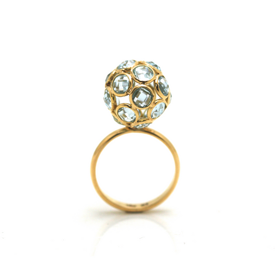 Tresor Collection - Blue Topaz Origami  Ball Ring in 18k Yellow Gold
