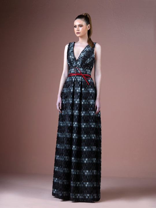 Gatti Nolli Couture - OP-4678 Deep V-neck A-line Dress In Black