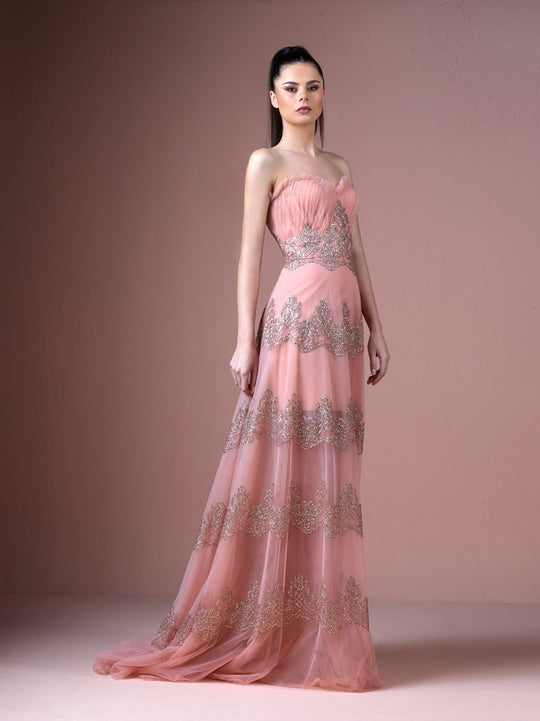 Gatti Nolli Couture - OP-4743 Metallic Applique Sweetheart Aline Dress In Pink