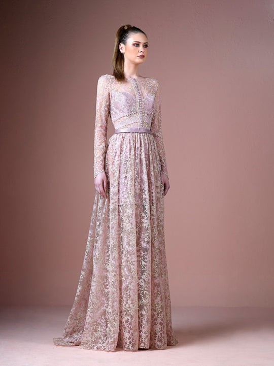 Gatti Nolli Couture - OP-4750 Applique Bateau A-line Gown In Pink