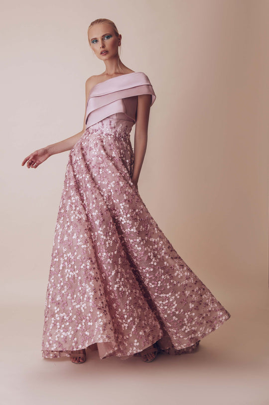 Gatti Nolli Couture - OP-4947 Tiered Asymmetrical Embroidered Dress In Pink