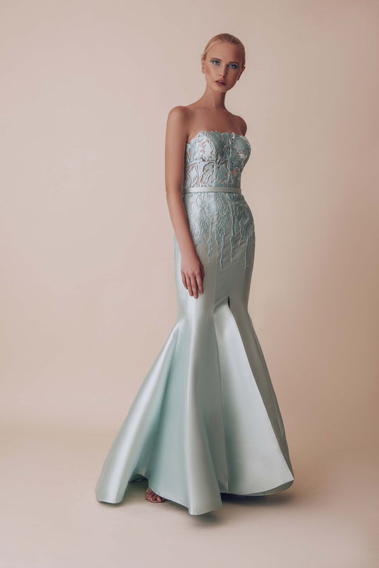 Gatti Nolli Couture - OP-4951 Embroidered Strapless Mermaid Gown In Green