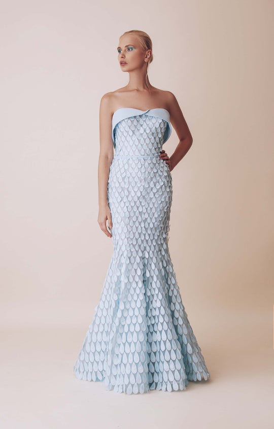 Gatti Nolli Couture - OP-4954 Teardrop Strapless Mermaid Evening Gown In Blue and White