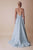 Gatti Nolli Couture - OP-4955 Applique Deep V-neck A-line Dress In Blue and White