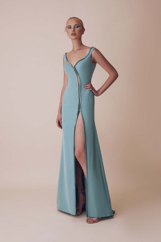 Gatti Nolli Couture - OP-4984 Embellished V-neck Trumpet Dress In Green