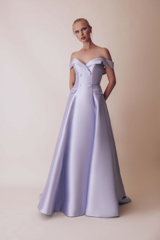 Gatti Nolli Couture - OP-4985 Off-Shoulder A-line Gown With Train In Purple