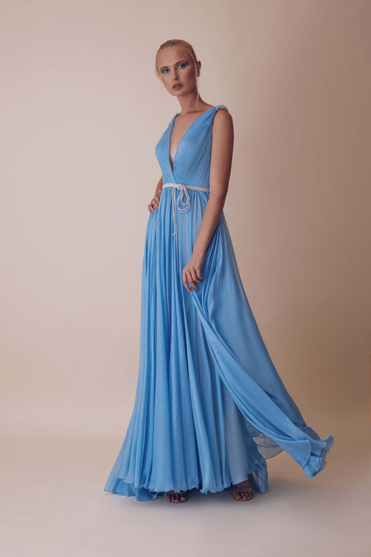 Gatti Nolli Couture - OP-4990 Plunging Neck A-Line Gown In Blue