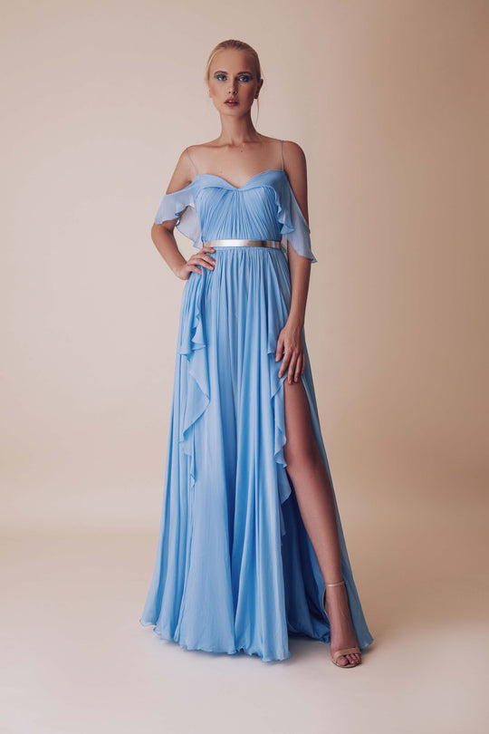Gatti Nolli Couture - OP-4991 Sparkling Spaghetti Strap Maxi Dress In Blue