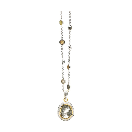 Tresor Collection - Diamond Slice with Pave Diamond Frame Pendant in 18k Yellow Gold