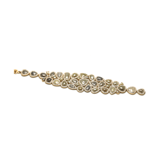 Tresor Collection - Organic rose cut raw diamond & colorless brilliant diamond bracelet in 18k Yellow Gold
