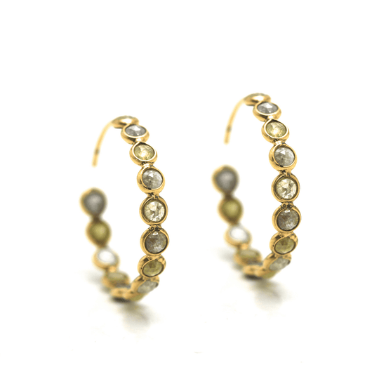 Tresor Collection - Rose cut champaign diamond hoop earrings in 18k yellow gold