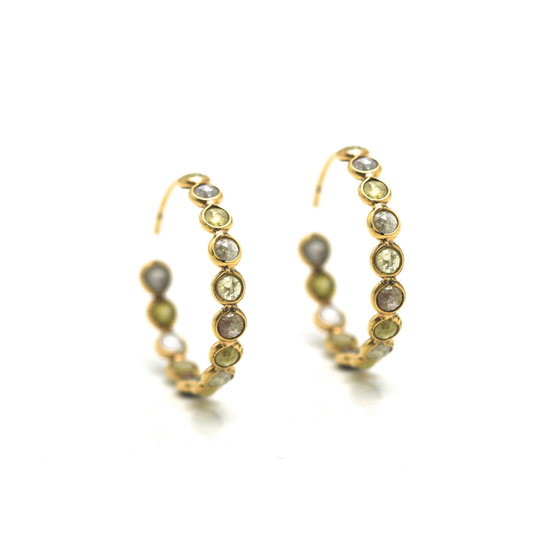 Rose cut champaign diamond hoop earrings in 18k yellow gold