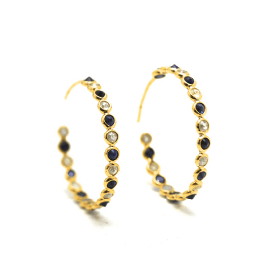 Tresor Collection - Rose cut champaign diamond & sapphire hoop earrings in yellow gold