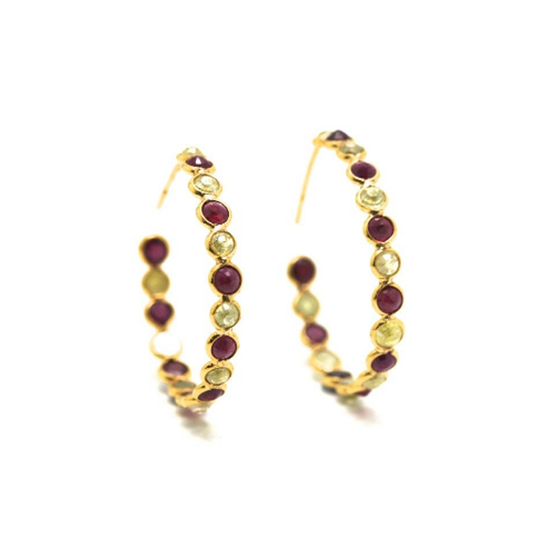 Tresor Collection - Organic Diamond & Ruby Hoop Earrings set in 18k Yellow Gold